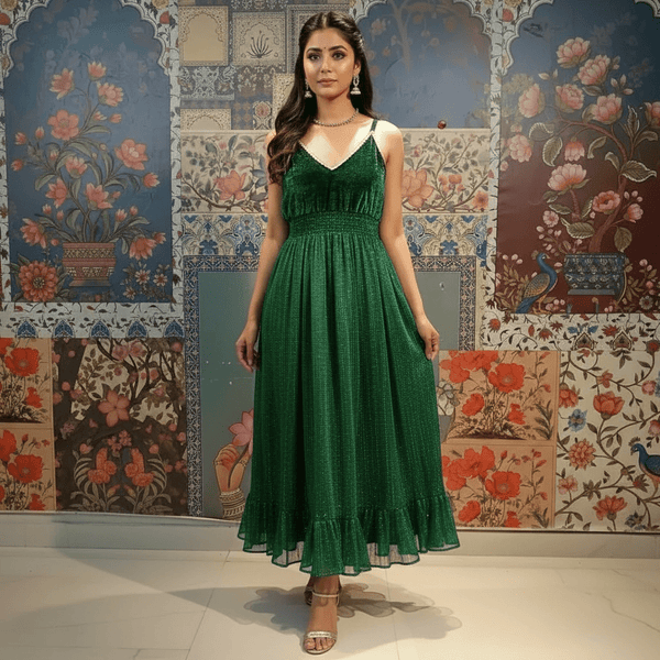 Emerald Green Boho Maxi Dress - Rajni Collection