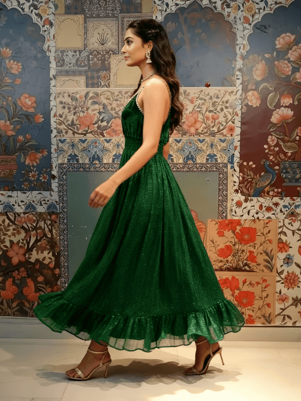 Emerald Green Boho Maxi Dress - Rajni Collection