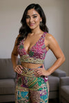Festive Bohemian Velvet Embroidered Halter Top & Wide - Leg Pants Set - Rajni Collection