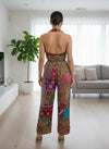 Festive Bohemian Velvet Embroidered Halter Top & Wide - Leg Pants Set - Rajni Collection