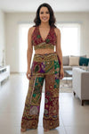 Festive Bohemian Velvet Embroidered Halter Top & Wide - Leg Pants Set - Rajni Collection