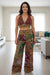 Festive Bohemian Velvet Embroidered Halter Top & Wide - Leg Pants Set - Rajni Collection