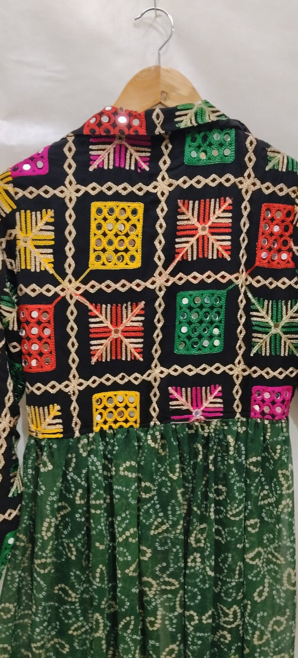 Green Handcrafted Phulkari Embroidered Shrug - Rajni Collection