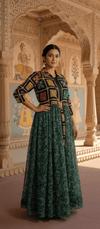 Green Handcrafted Phulkari Embroidered Shrug - Rajni Collection