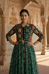 Green Handcrafted Phulkari Embroidered Shrug - Rajni Collection