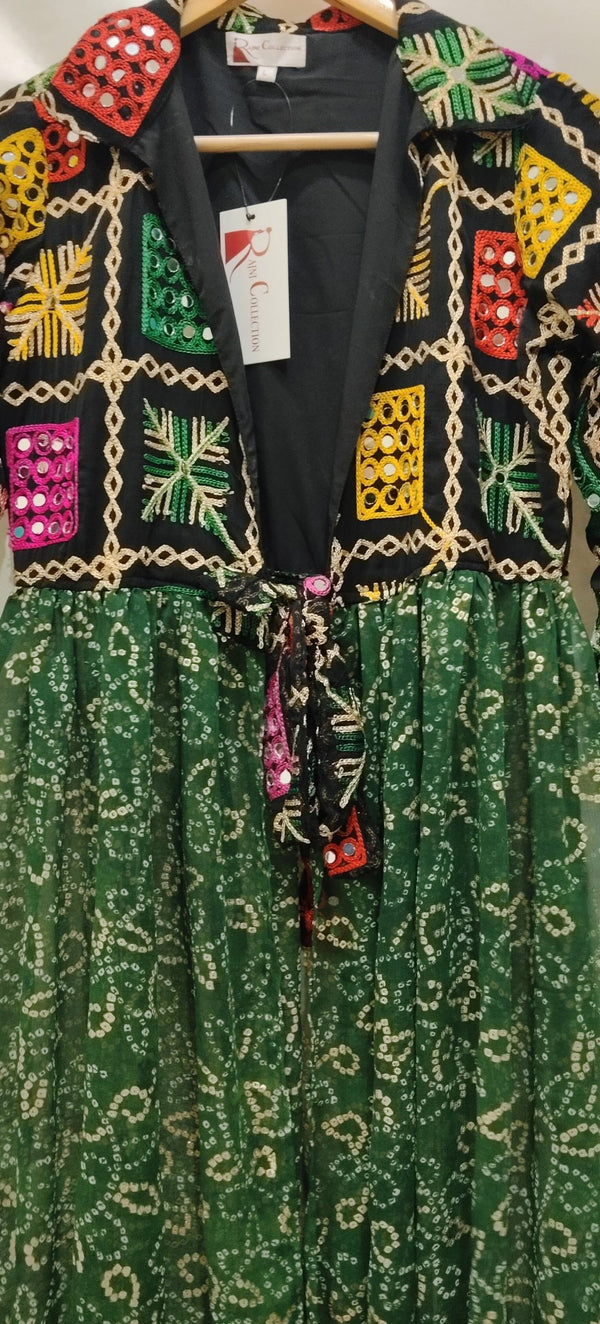 Green Handcrafted Phulkari Embroidered Shrug - Rajni Collection