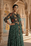 Green Handcrafted Phulkari Embroidered Shrug - Rajni Collection