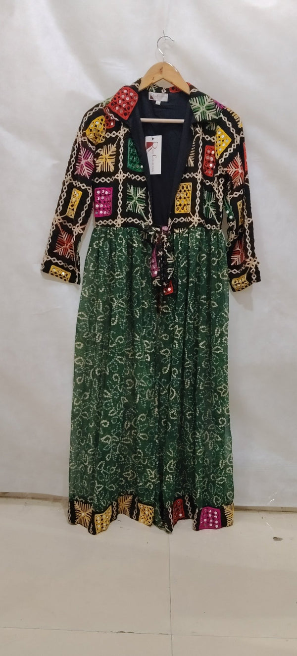 Green Handcrafted Phulkari Embroidered Shrug - Rajni Collection