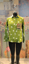 Green Man Bandhani Shirt with Embellished Pocket - Rajni Collection