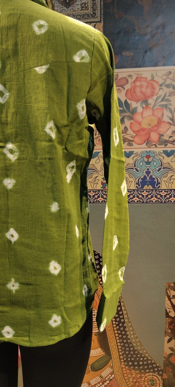 Green Man Bandhani Shirt with Embellished Pocket - Rajni Collection