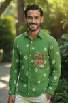 Green Man Bandhani Shirt with Embellished Pocket - Rajni Collection