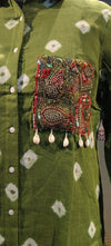 Green Man Bandhani Shirt with Embellished Pocket - Rajni Collection