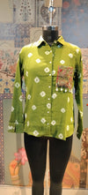 Green Man Bandhani Shirt with Embellished Pocket - Rajni Collection