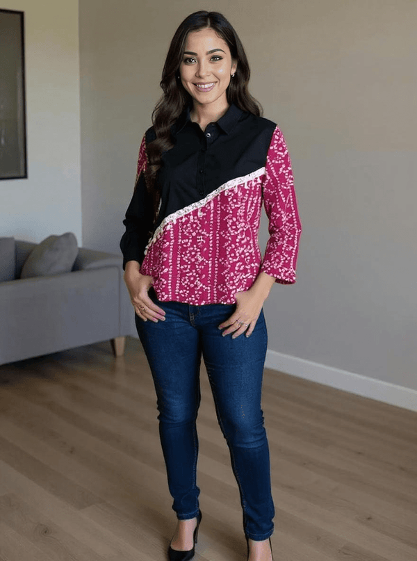 Half & Half Panelled Shirt - Rajni Collection