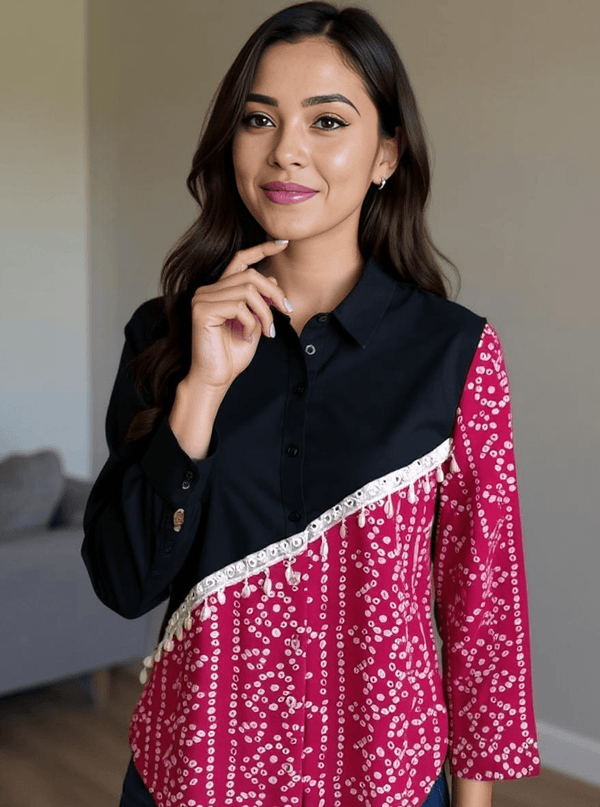 Half & Half Panelled Shirt - Rajni Collection
