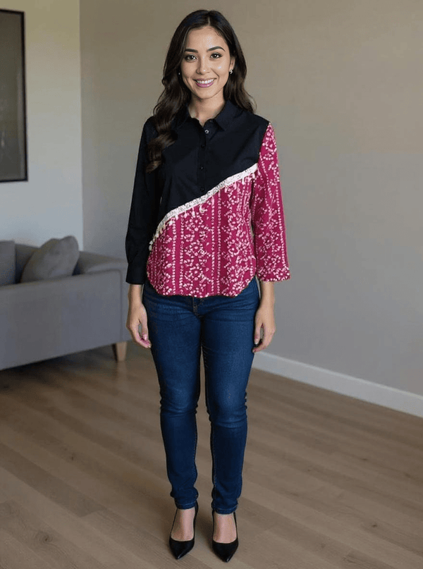 Half & Half Panelled Shirt - Rajni Collection