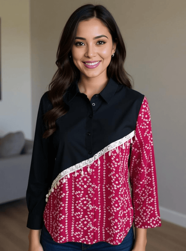 Half & Half Panelled Shirt - Rajni Collection