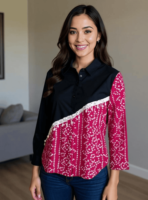 Half & Half Panelled Shirt - Rajni Collection
