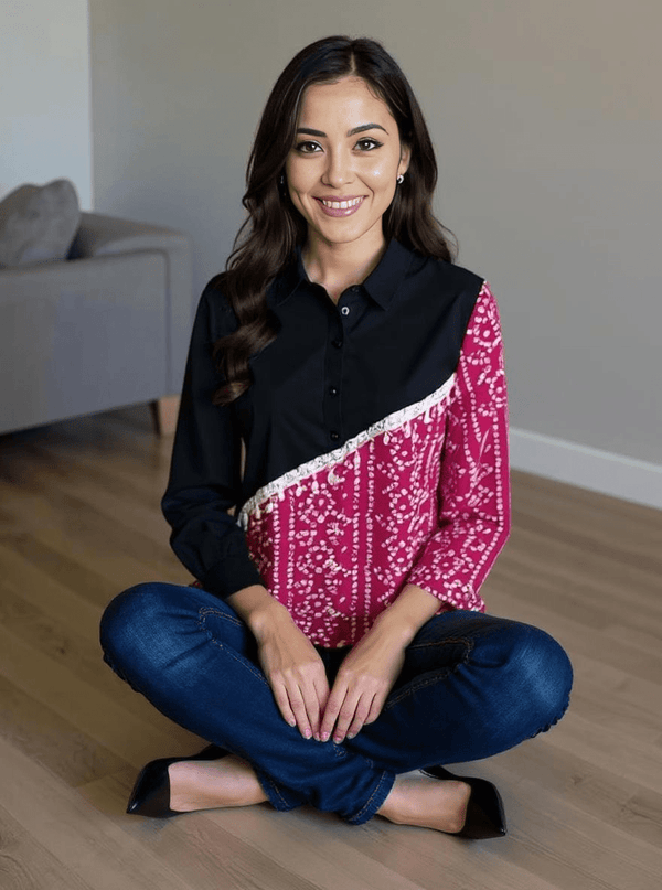 Half & Half Panelled Shirt - Rajni Collection