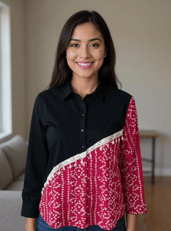 Half & Half Panelled Shirt - Rajni Collection