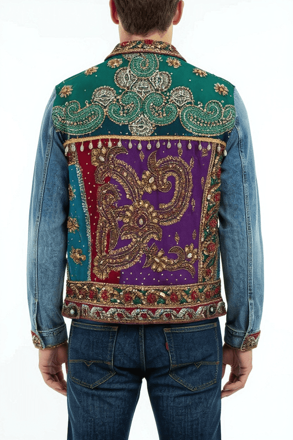 Handcrafted Mirror Work Denim Jacket - Rajni Collection