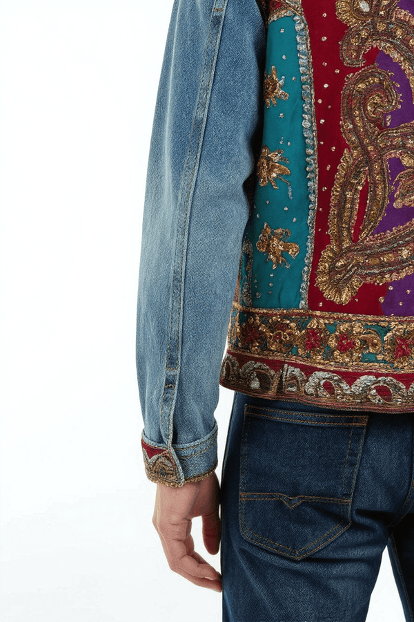 Handcrafted Mirror Work Denim Jacket - Rajni Collection