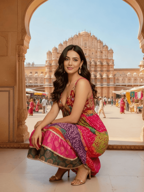 Handcrafted Multicolor Bandhani Maxi Dress – Boho Festive Fusion Wear - Rajni Collection