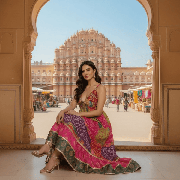 Handcrafted Multicolor Bandhani Maxi Dress – Boho Festive Fusion Wear - Rajni Collection