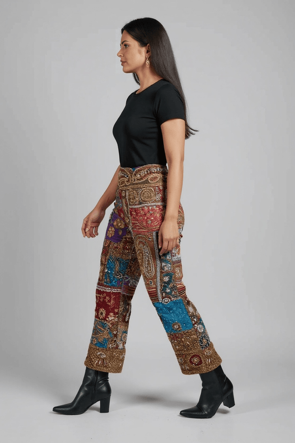 Handcrafted Patchwork Embroidered Palazzo Pants - Rajni Collection