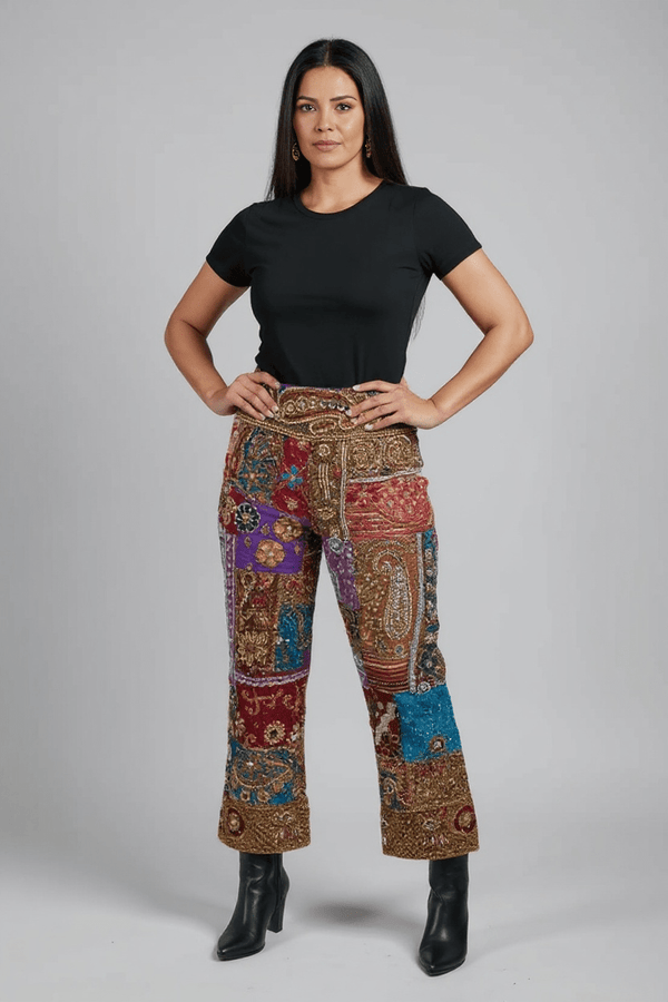 Handcrafted Patchwork Embroidered Palazzo Pants - Rajni Collection