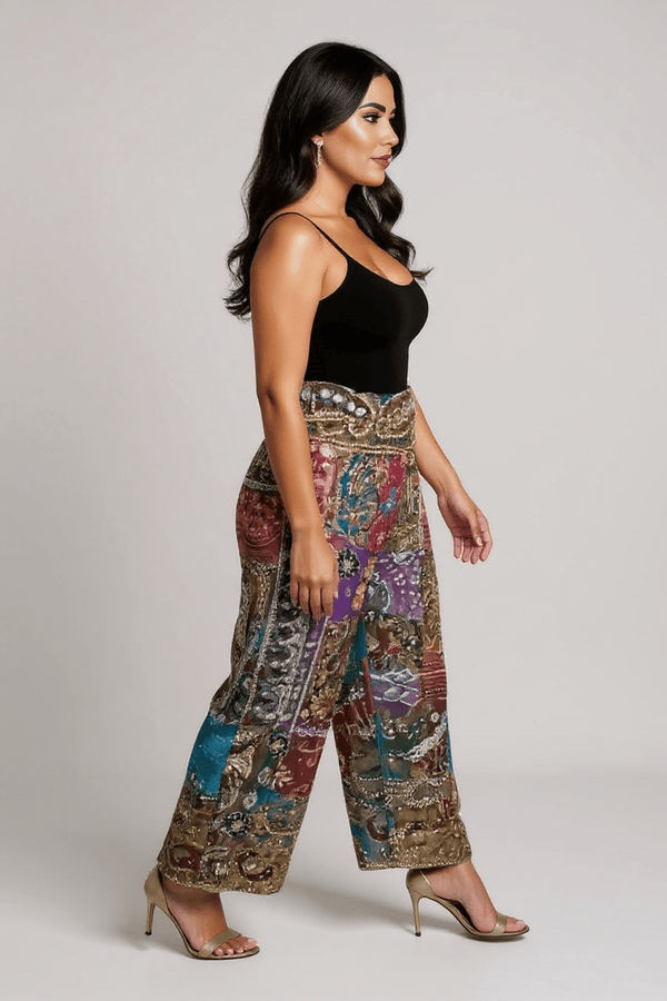 Handcrafted Patchwork Embroidered Palazzo Pants - Rajni Collection