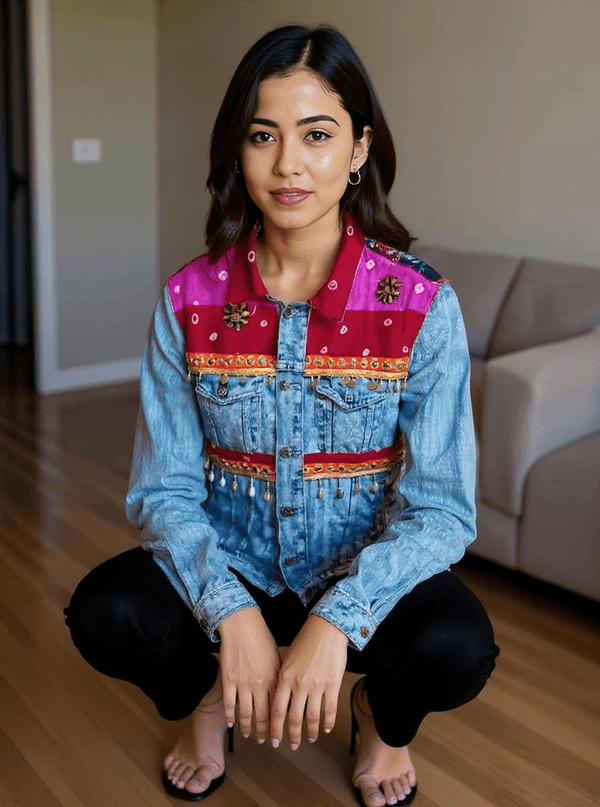 Handmade Boho Patchwork Jacket – Ethnic Denim Fusion - Rajni Collection