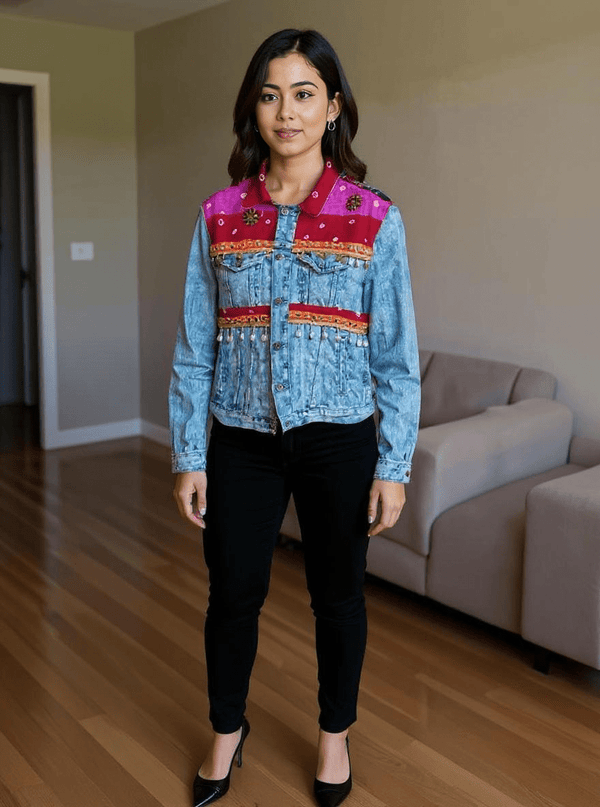 Handmade Boho Patchwork Jacket – Ethnic Denim Fusion - Rajni Collection