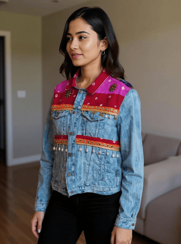 Handmade Boho Patchwork Jacket – Ethnic Denim Fusion - Rajni Collection