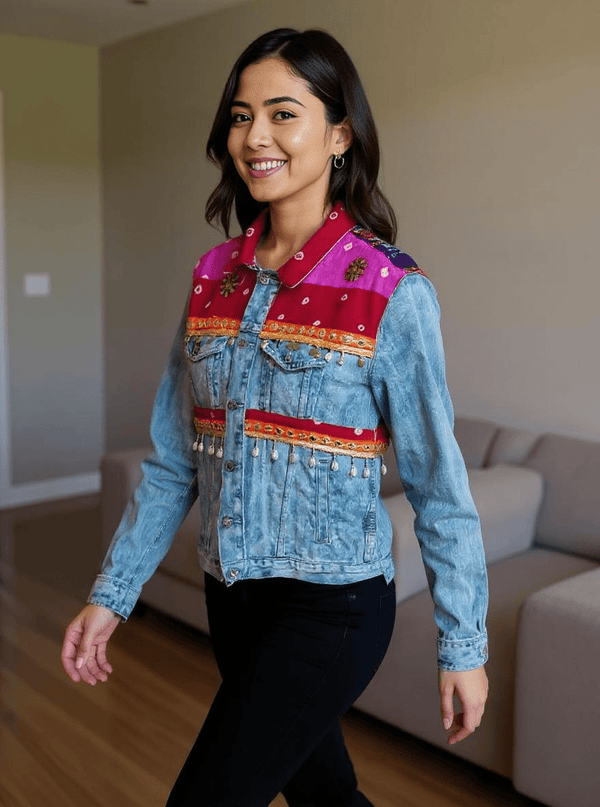 Handmade Boho Patchwork Jacket – Ethnic Denim Fusion - Rajni Collection