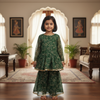 Green Sequin Peplum & Sharara Set for Girls | Designer Kids Ethnic