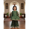 Green Sequin Peplum & Sharara Set for Girls | Designer Kids Ethnic