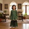 Green Sequin Peplum & Sharara Set for Girls | Designer Kids Ethnic