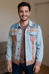 Men’s Denim Jacket with Jaipuri Patchwork & Hand Embroidery Detailing - Rajni Collection