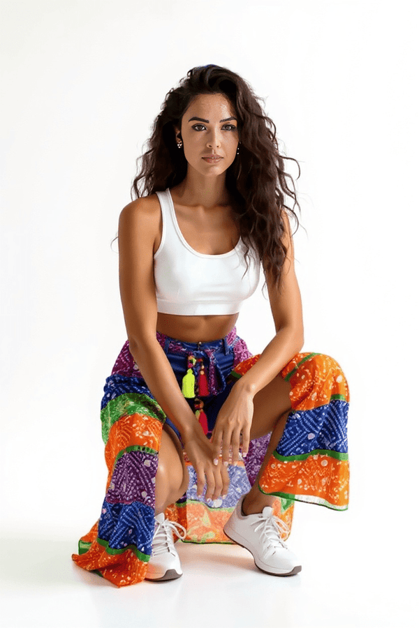 Multi - Color Bandhini Layered Skirt with Tassel - Rajni Collection