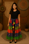 Multi - Color Bandhini Layered Skirt with Tassel - Rajni Collection