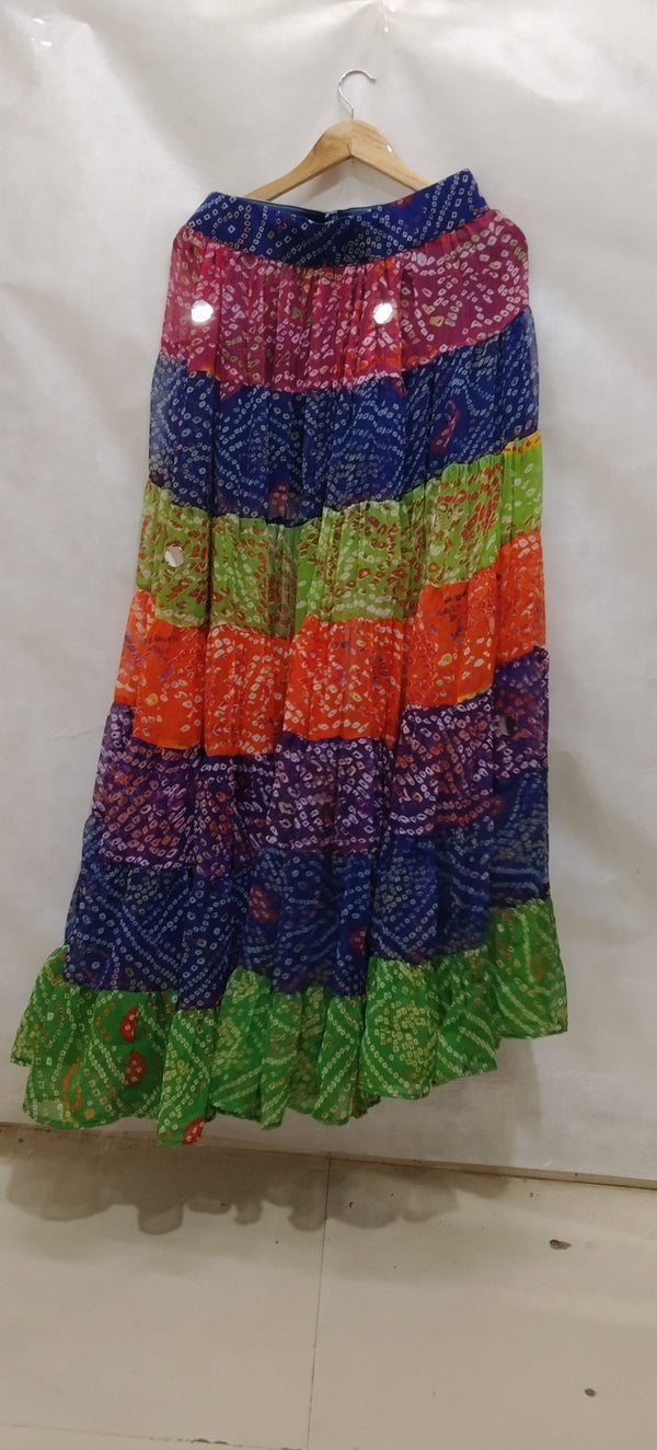 Multi - Color Bandhini Layered Skirt with Tassel - Rajni Collection