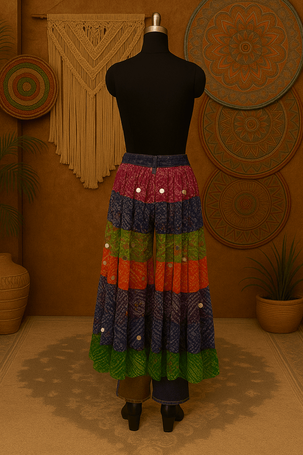 Multi - Color Bandhini Layered Skirt with Tassel - Rajni Collection