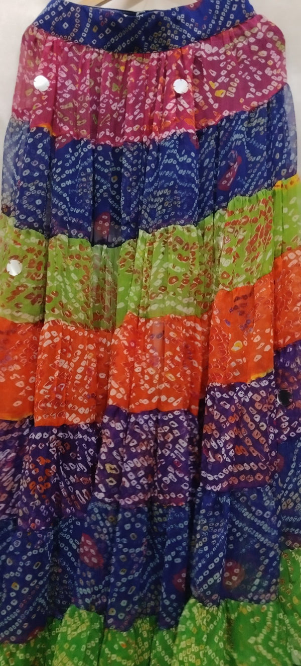 Multi - Color Bandhini Layered Skirt with Tassel - Rajni Collection