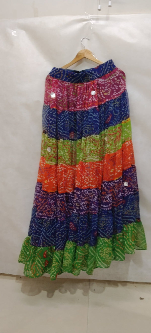 Multi - Color Bandhini Layered Skirt with Tassel - Rajni Collection