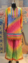 Multicolor Bandhani Kurta & Palazzo Set with Mirror and Coin Lace Work – Festive Fusion - Rajni Collection