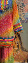 Multicolor Bandhani Kurta & Palazzo Set with Mirror and Coin Lace Work – Festive Fusion - Rajni Collection