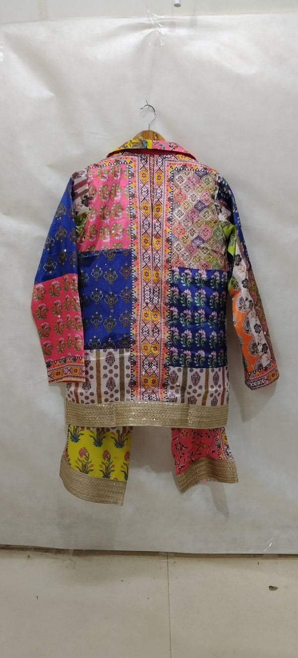 Multicolor Patchwork Mirror Work Blazer – Boho Chic Statement Jacket - Rajni Collection
