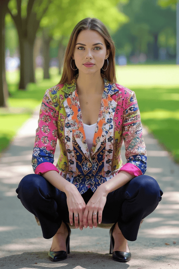 Multicolor Patchwork Mirror Work Blazer – Boho Chic Statement Jacket - Rajni Collection