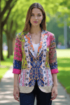 Multicolor Patchwork Mirror Work Blazer – Boho Chic Statement Jacket - Rajni Collection